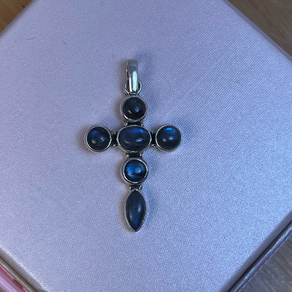 Blue Flash Labradorite Sterling Silver 1.75 Inch by 1 Inch Pendant